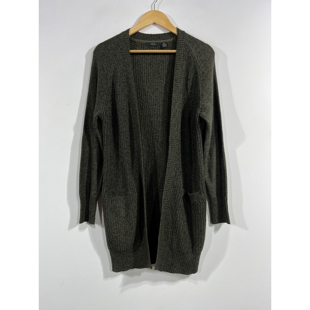 RDI Academia Olive Green Granola Cardigan Elbow Patch Longline Sweater Sz Small
